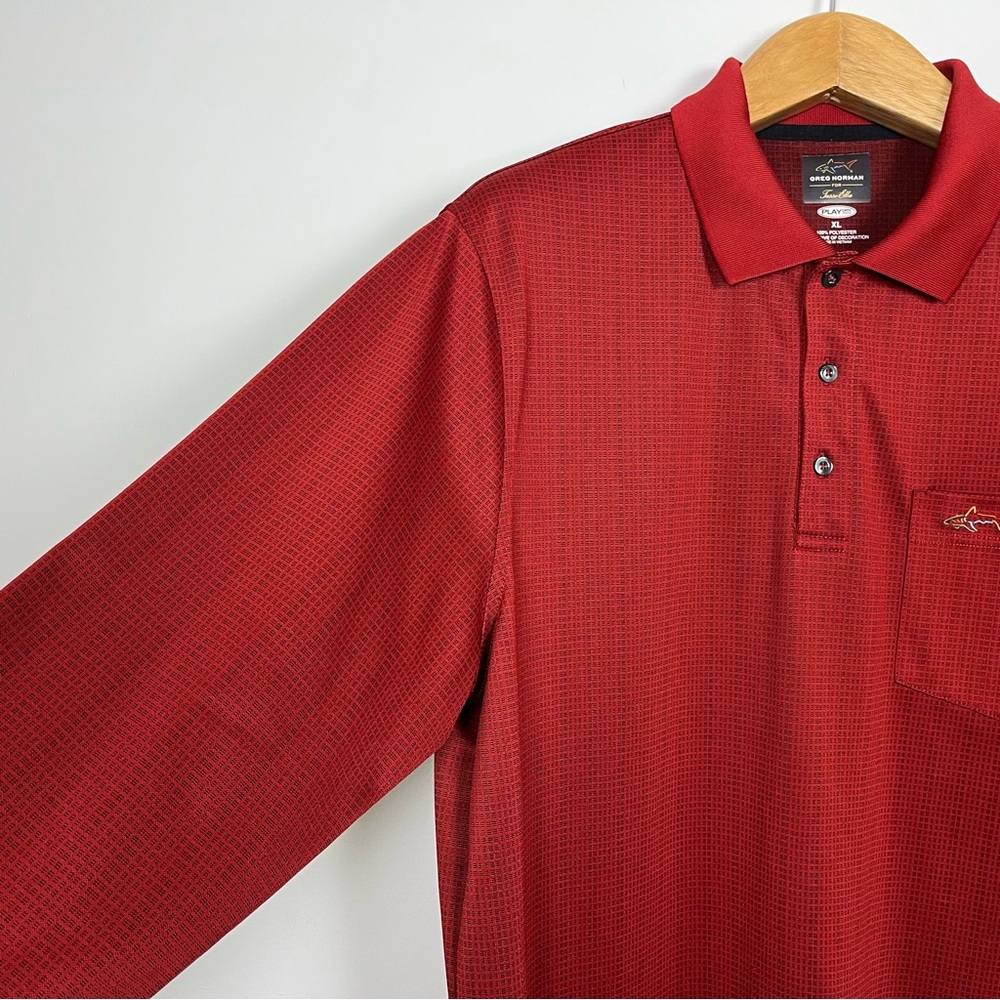 Greg Norman for Tasso Elba Red Classic Long Sleeve Polo Shirt Size XL - Picture 10 of 12